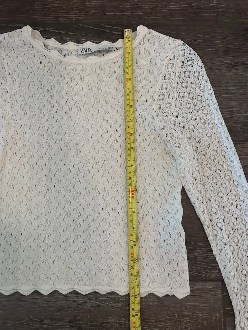 ZARA Ivory Open Knit Long-Sleeve Top Small